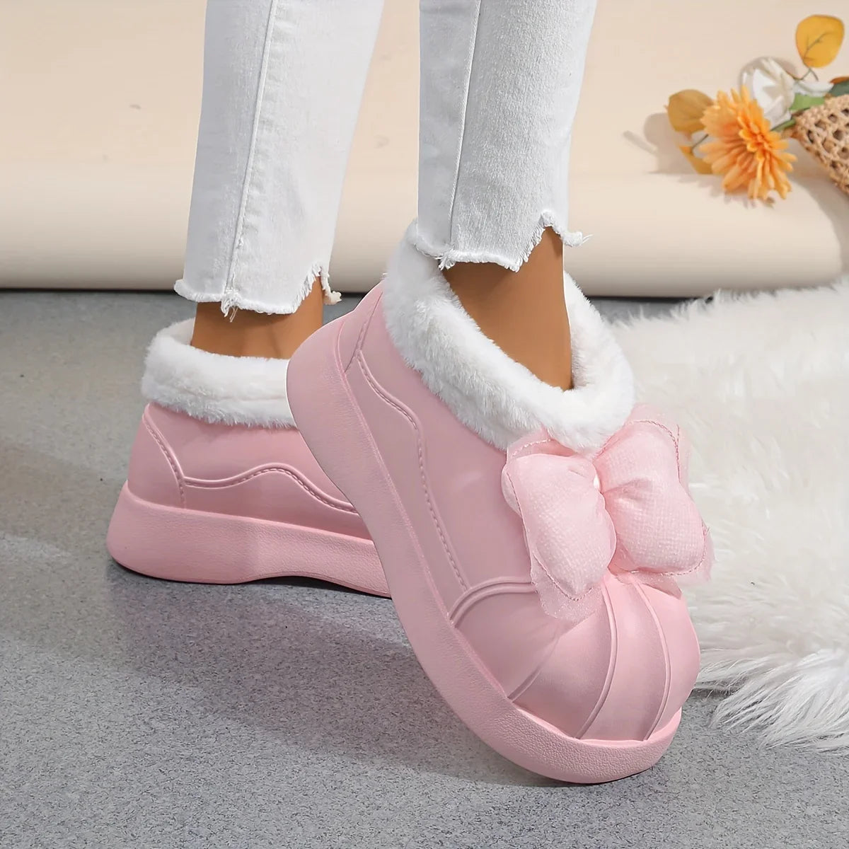 CozyChic™ |  Rosa Schleife Hausschuhe